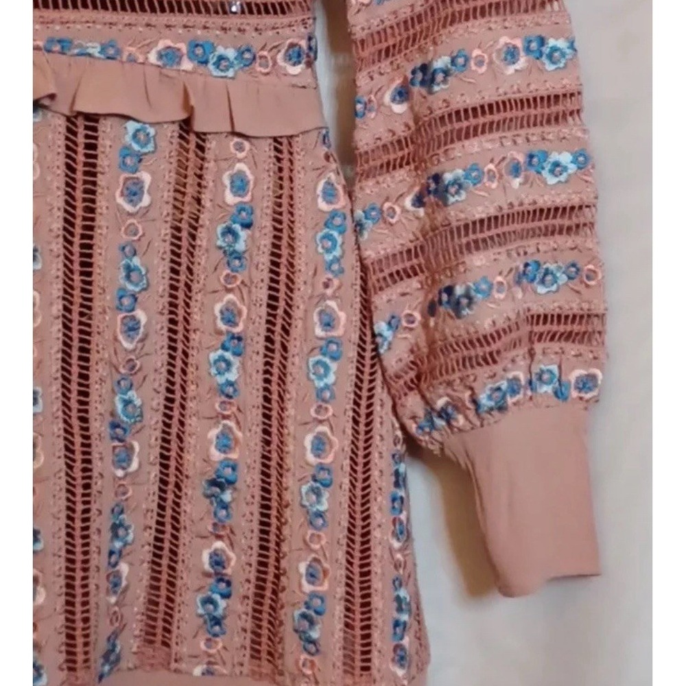 For Love & Lemons Pink Persephone Floral Longsleeve Embroidered Dress XSP $405 - Picture 6 of 9